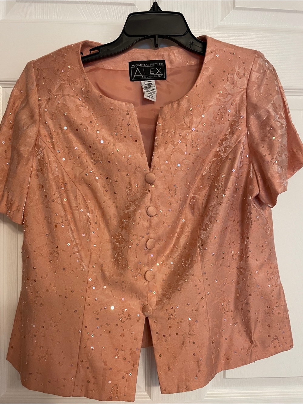 Alex Evenings Pink Sequin Floral Button-Front Petite Plus Evening Jacket